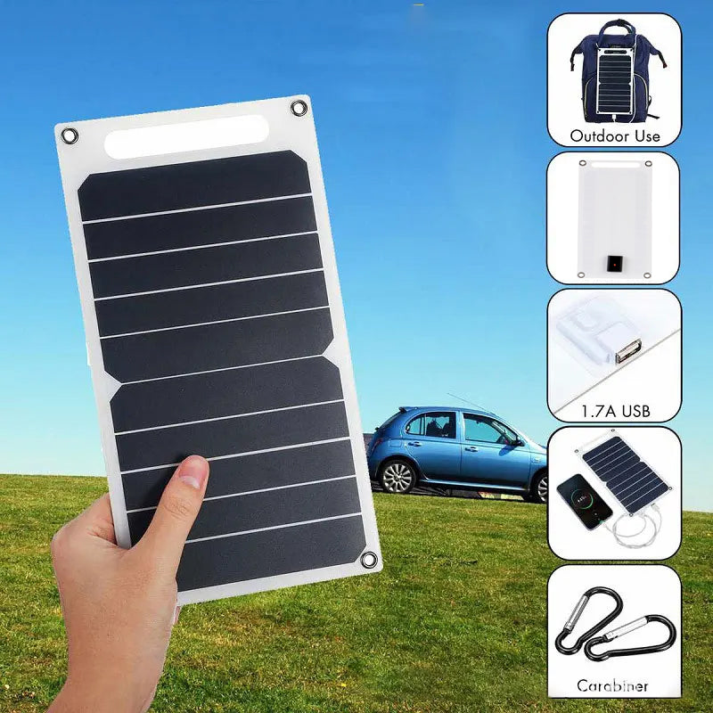 Painel solar com USB, impermeável, caminhadas ao ar livre