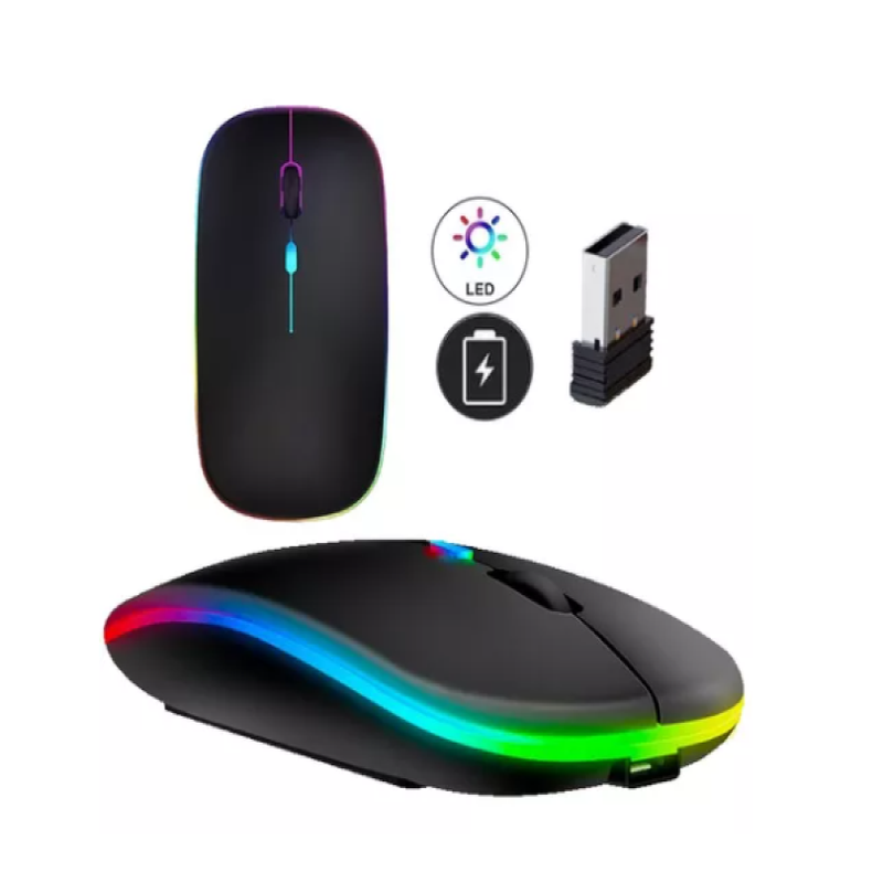 Mouse LED silencioso com clique silencioso, RGB, Mouse universal, Sem Fio