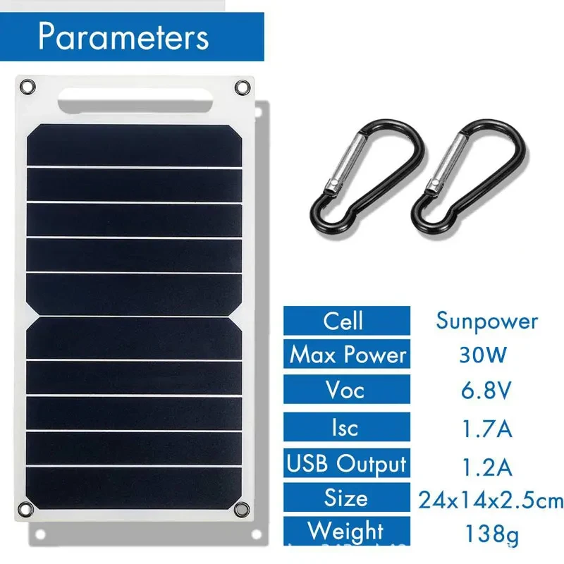 Painel solar com USB, impermeável, caminhadas ao ar livre